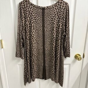 Soft Surroundings Tunic Top 2X Brown Giraffe Print Handkerchief Hem 3/4 Sleeve